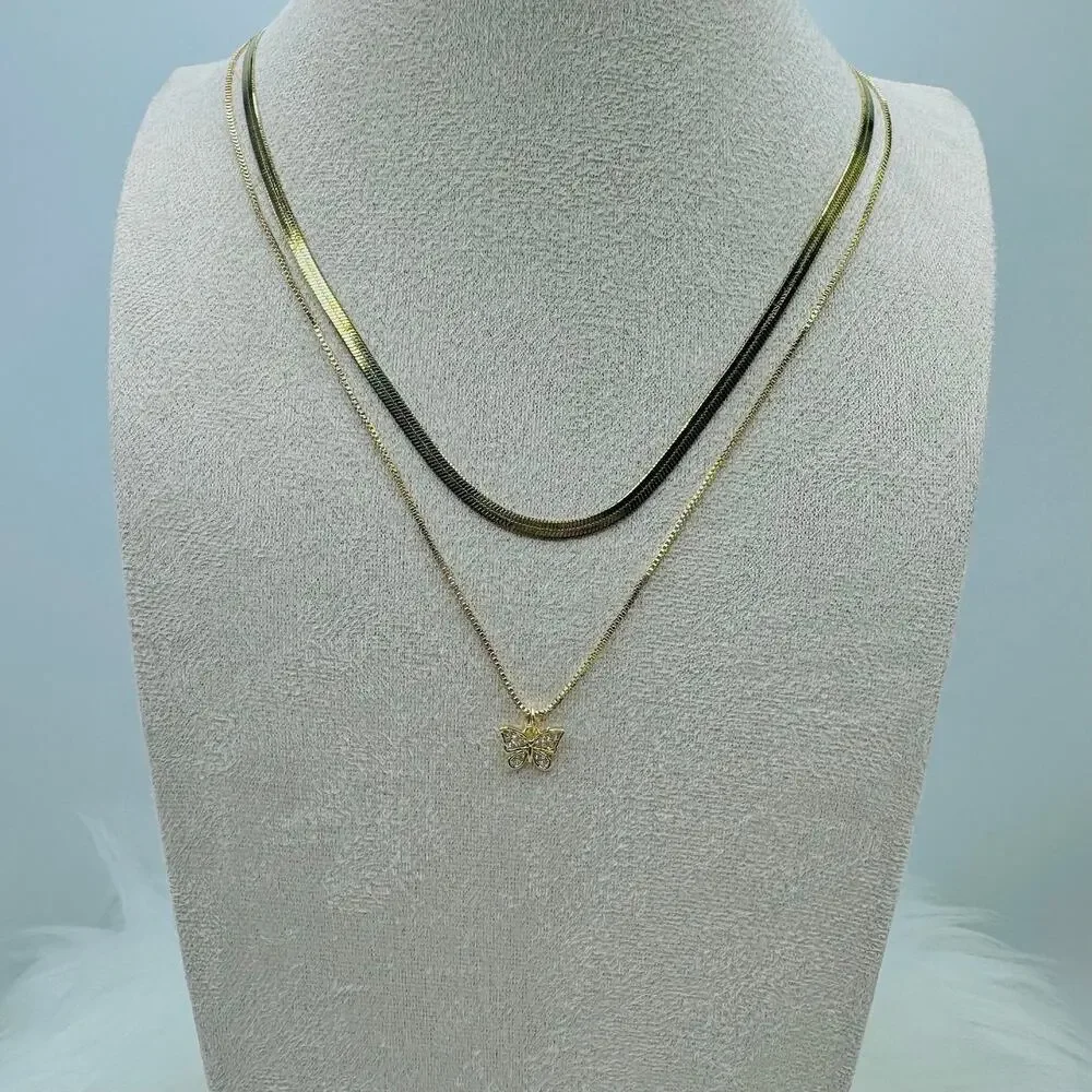 Butterfly Layered Necklace in Gold